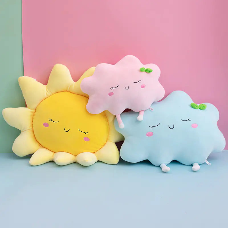 Kawaii Sun and Cloud Plush Pillow for Home and Office